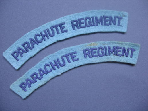 A nice slightly not matching pair of mid war embroided shoulder titles to the Parachute Regiment