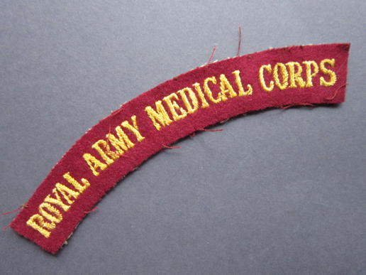 Nicely scarce to find serif-type lettering Royal Army Medical Corps shoulder title
