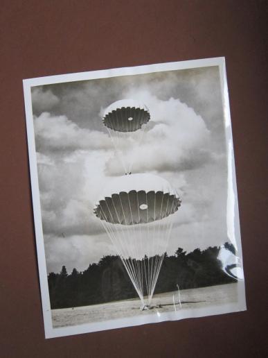 A good example of a orginal American 'press-release' photograph depicting British parachute troops practicing their jumps  