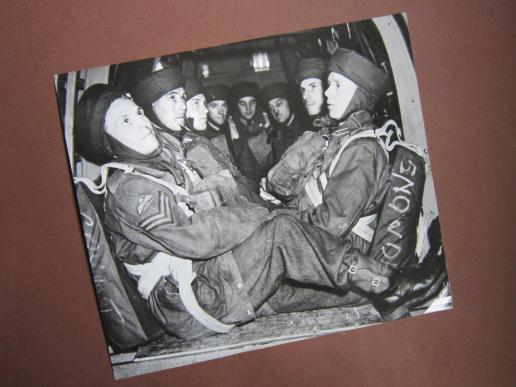 A unusual and difficult to find original early Airborne Forces 'press-release' photograph dispicting young trainees, probably from X-Troop waiting for a training jump