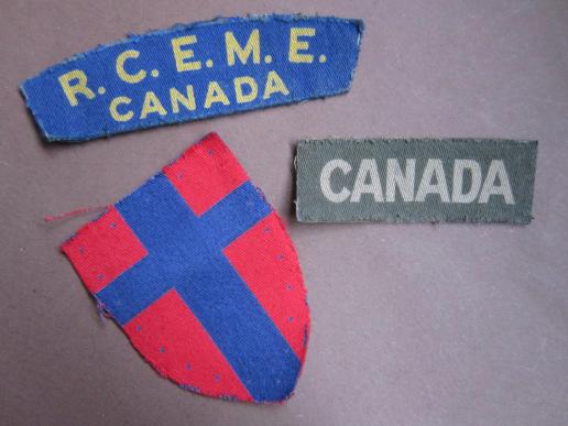 A nice little set of three printed British made Canadian and British shoulder patches