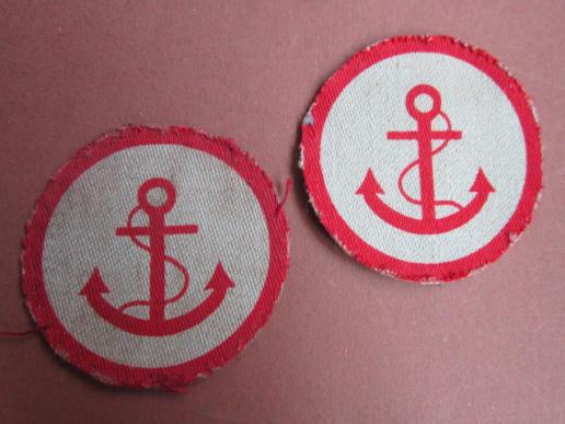 A nice difficult to find matching set of printed Beach Groups Royal Engineers & 8th GHQ Troops Engineers formation patches