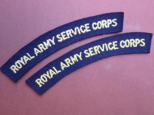 A nice and un-issued set of 'block' type lettering Royal Army Service Corps shoulder titles