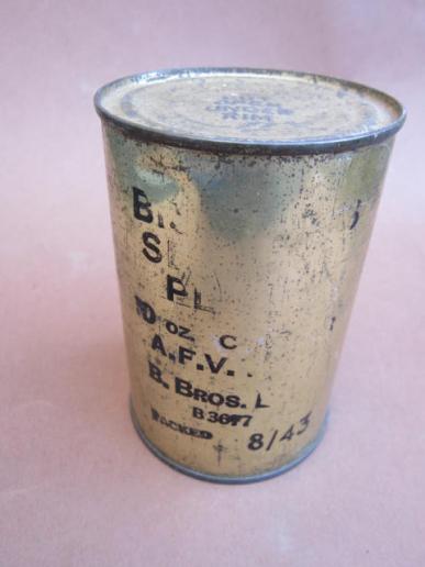 A nice and un-issued difficult to find British 8/43 dated A.F.V (Armoured Fighting Vehicle) ration tin 