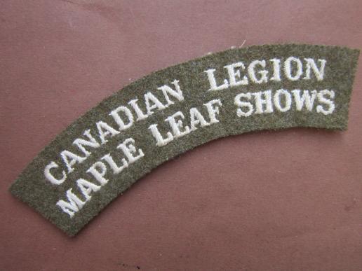 A rare and difficult to find British made Canadian Legion Maple Leaf Shows shoulder title