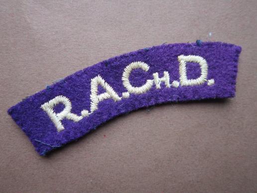 A good example of a difficult to find embroided RAChD (Royal Army Chaplains Department) shoulder title  