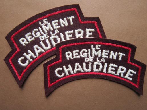 A perfect matching set of British made late war period Le Regiment de la Chaudiere shoulder titles