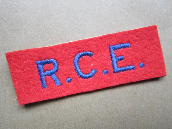 A British made R.C.E. (Royal Canadian Engineers) embroided shoulder title i.e patch