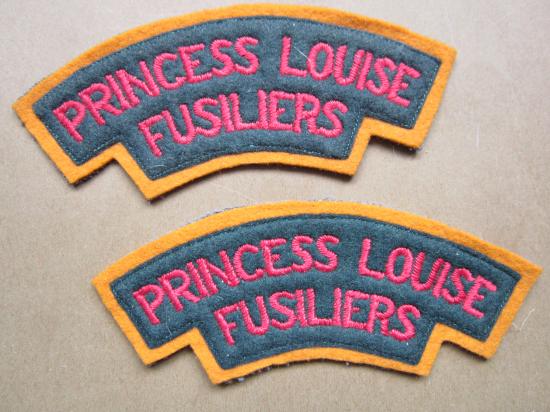 A nice and unissued set of British made embroided Canadian Princess Louise Fusiliers shoulder titles