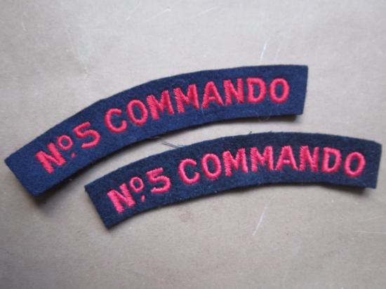 A neat example of a good mid war period set of No.5 Commando embroided shoulder titles