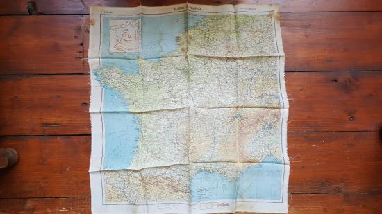 A good and difficult to find 2nd editon March'44 dated 'Zones of France' silk escape map, SOE and Airborne related