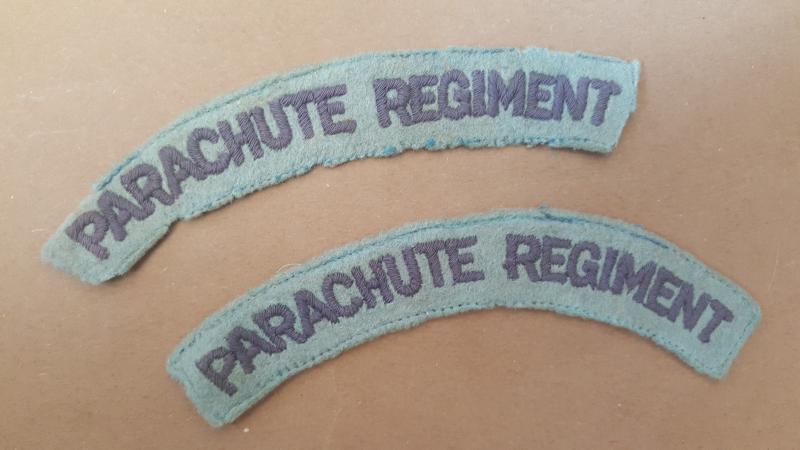 A nice matching and issued pair of mid war embroided shoulder titles to the Parachute Regiment