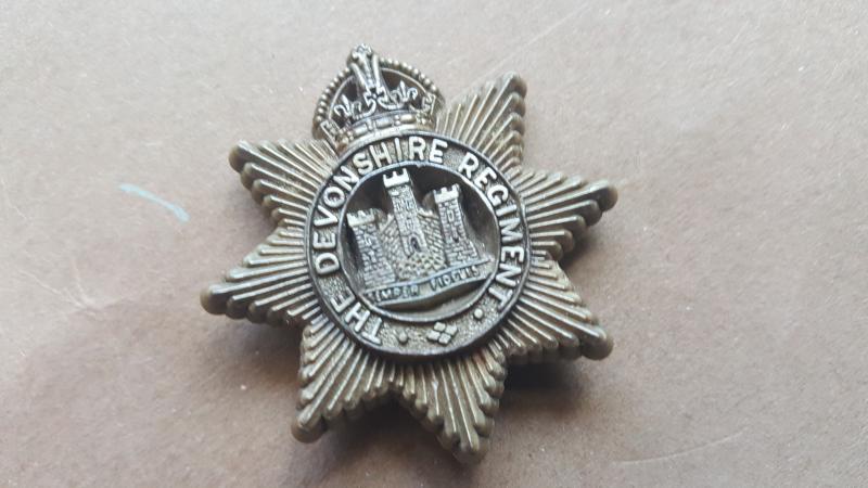 A nice plastic cap badge to the Devonshire Regiment