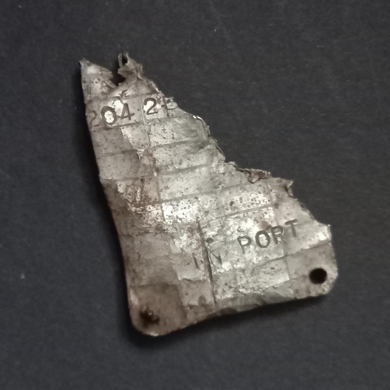 A attractive piece of a Horsa Glider so called data plate recovered from one of the Landing Zones near Wolfheze