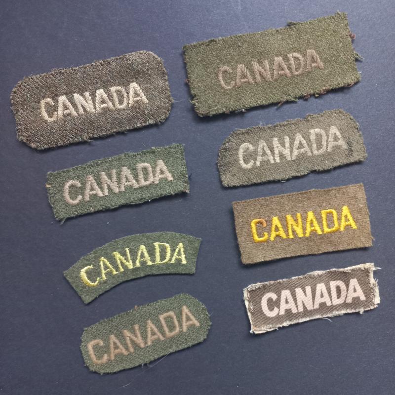 A nice little collection of eight CANADA  shoulder tabs i.e titles