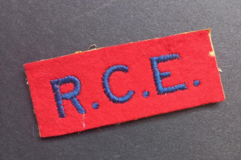 A superb British made R.C.E. (Royal Canadian Engineers) embroided shoulder title i.e badge