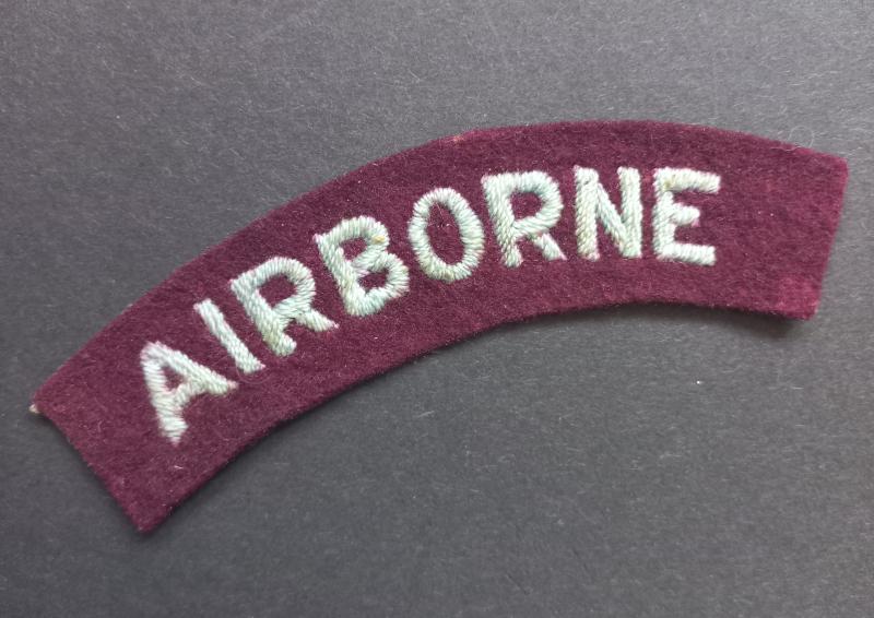 A neat example of a regrettably single (but nevertheless difficult to find) mid war period curved Airborne shoulder title