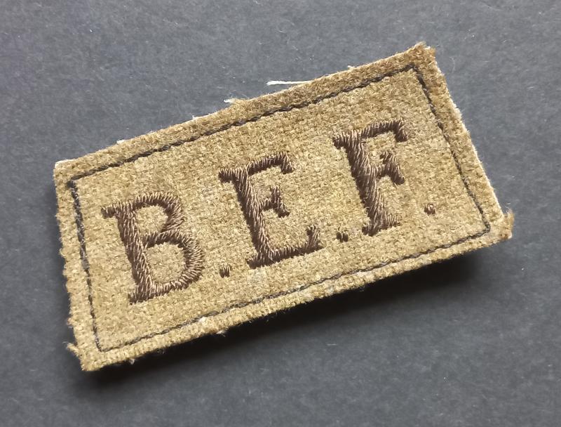 A superb un-official - and not seen before - pre 1940 B.E.F. (British Expeditionary Force) slip-on shoulder title (BoBD 365)