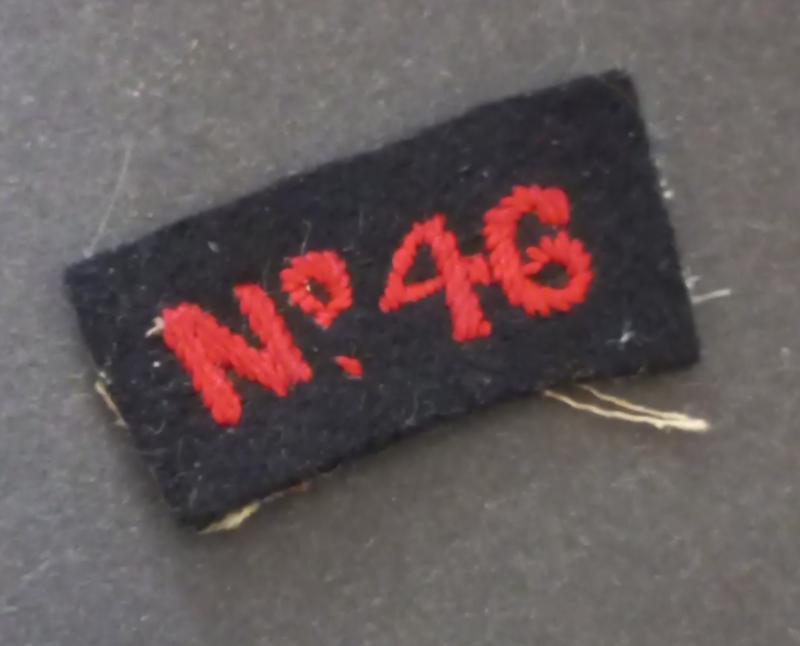 A nice little embroided - albeit regrettably single - No.46 Royal Marines Commando shoulder number/title