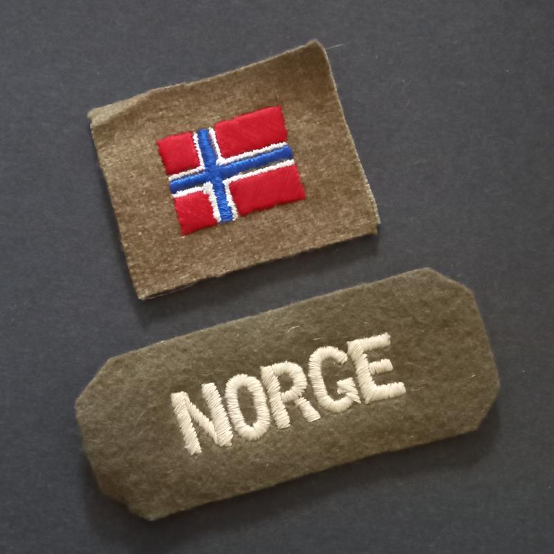 A trully superb - full matching British made - set of (shoulder title and flag) Norwegian shoulder badges