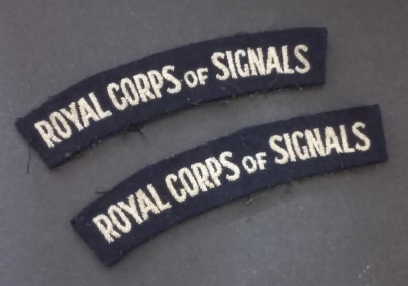 A attractive - full matching - set of block type lettering Royal Corps of Signals shoulder titles