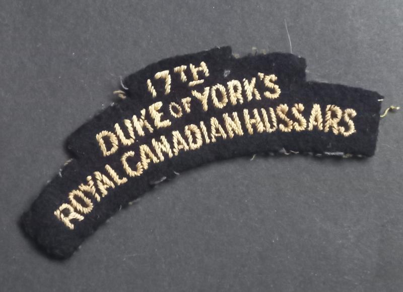 A superb - typical British made - Canadian  17th Duke of York’s – Royal Canadian Hussars embroided shoulder title
