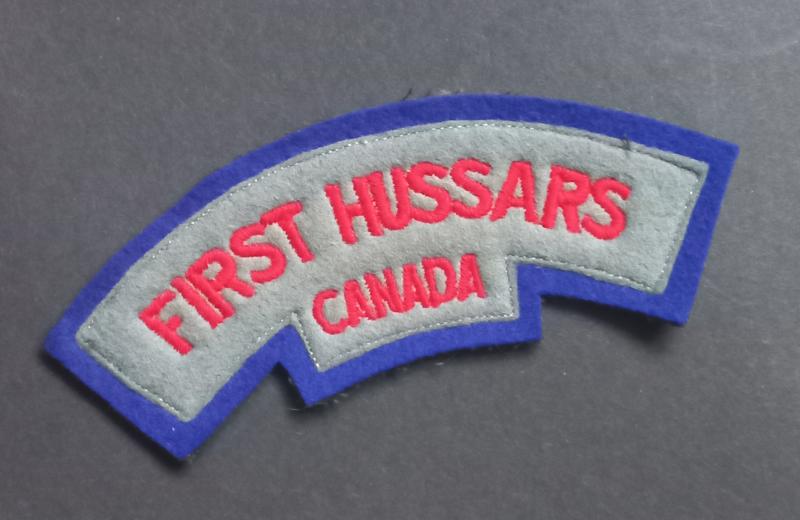 A attractive - albeit regrettably single - British made Canadian First Hussars embroided shoulder title