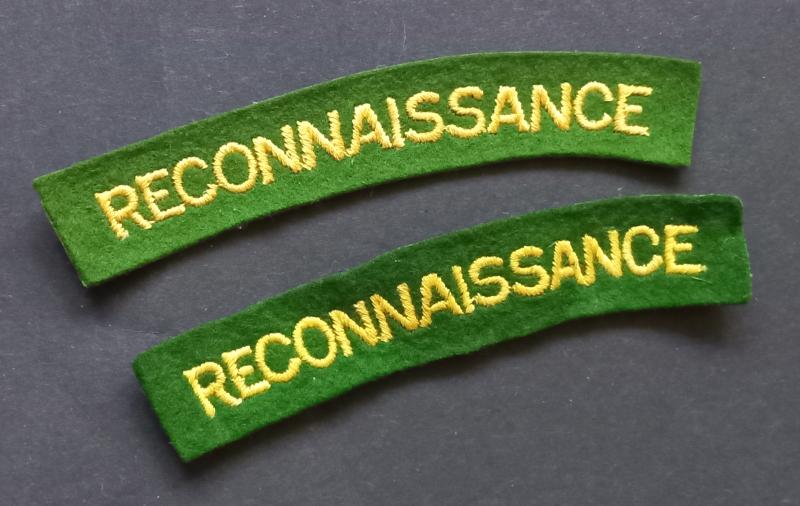 A perfect - full matching - un-issued set of embroided Reconnassaince shoulder titles