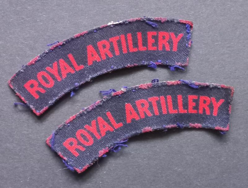 A superb - full matching - set of (removed from uniform) printed Royal Artillery shoulder titles