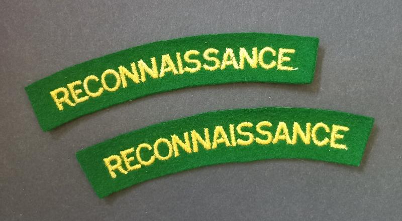 A perfect - full matching - un-issued set of embroided Reconnassaince shoulder titles