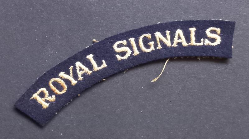 A attractive - albeit regrettably single - serif type lettering Royal Signals shoulder title