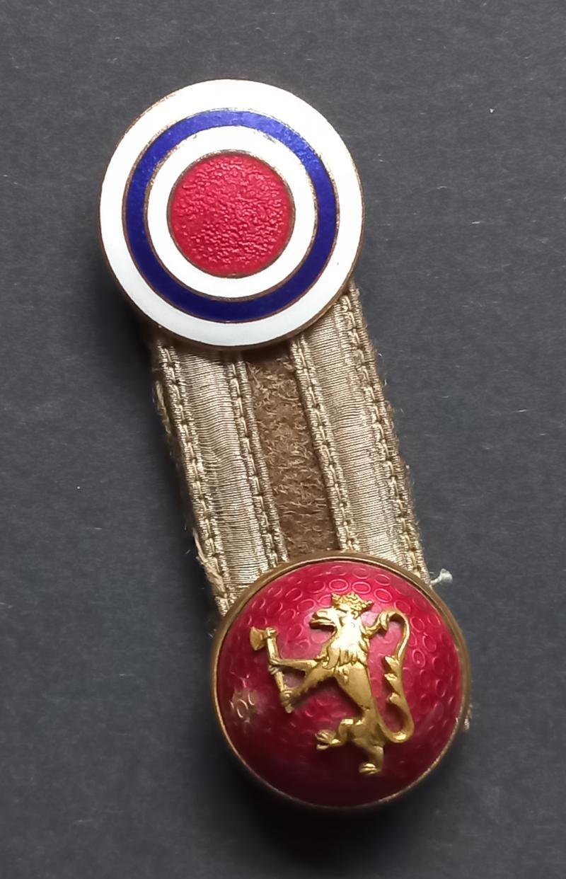A perfect - British made - Norwegian Officers so called 'Luestolpe' cockade and button cap badge