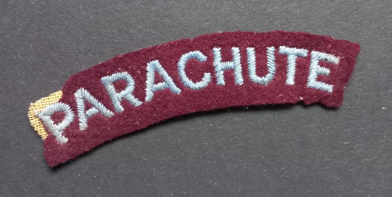 A superb - regrettably single - mid war period so called 'block type' lettering Parachute shoulder title
