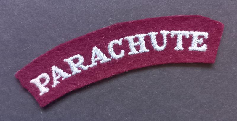 A superb - regrettably single - mid war period 'serif' type lettering Parachute shoulder title