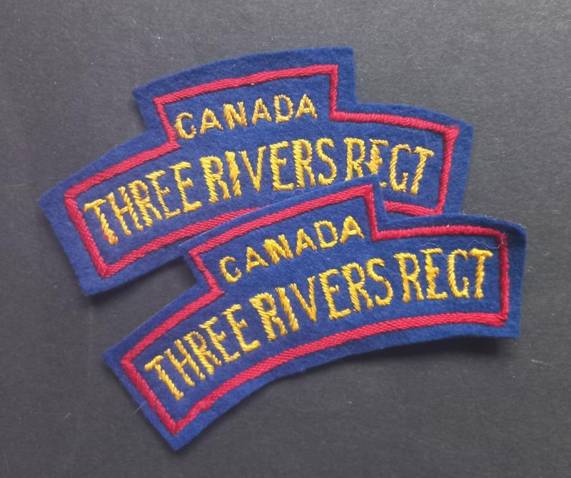 A attractive - full matching set - British made Canadian Three Rivers Regiment embroided shoulder titles