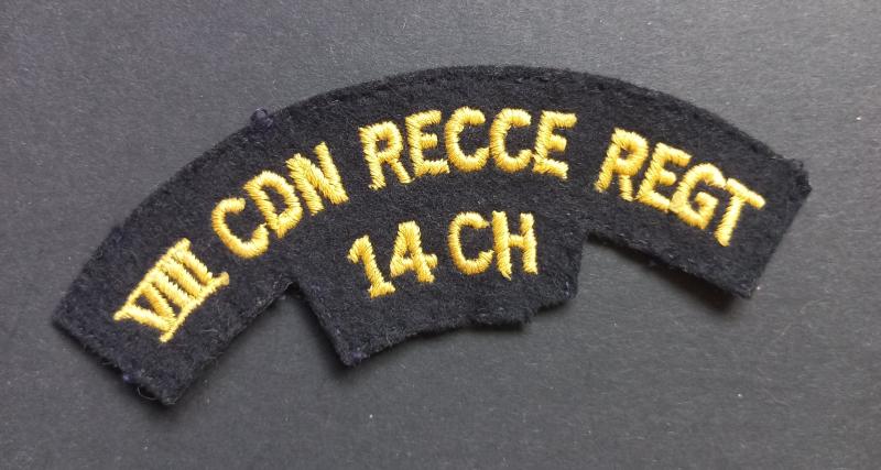 A attractive - albeit regrettably single - British made Canadian 8th Reconnaissance Regiment (14th Canadian Hussars) embroided shoulder title