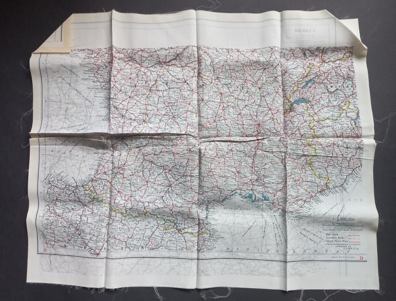 A superb (scale 1:2,000.000) silk escape map (showing Holland, Belgium, France and north Spain)