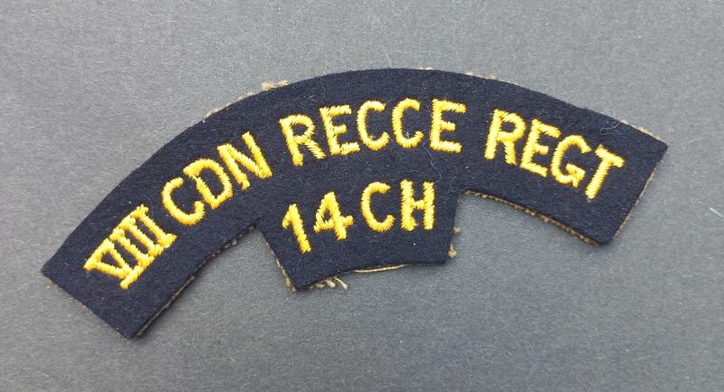 A attractive - albeit regrettably single - British made Canadian 8th Reconnaissance Regiment (14th Canadian Hussars) embroided shoulder title