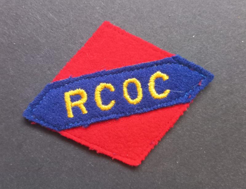 A British i.e Canadian made First Canadian Army R.C.O.C. (Royal Canadian Ordnance Corps) embroided shoulder title i.e patch