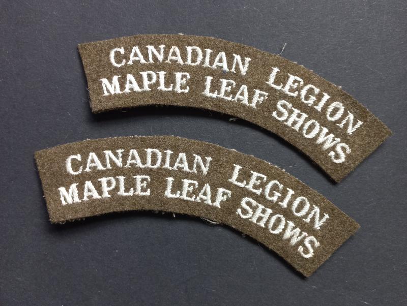 A sought after and difficult to find - full matching set - British made Canadian Legion Maple Leaf Shows shoulder titles