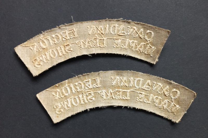 A sought after and difficult to find - full matching set - British made Canadian Legion Maple Leaf Shows shoulder titles