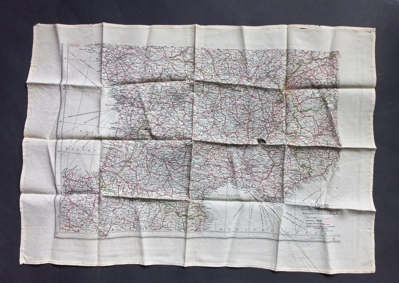 A superb (scale 1:2,000.000) silk escape map (showing South of France, Spain, Portugal and parts of North Africa)